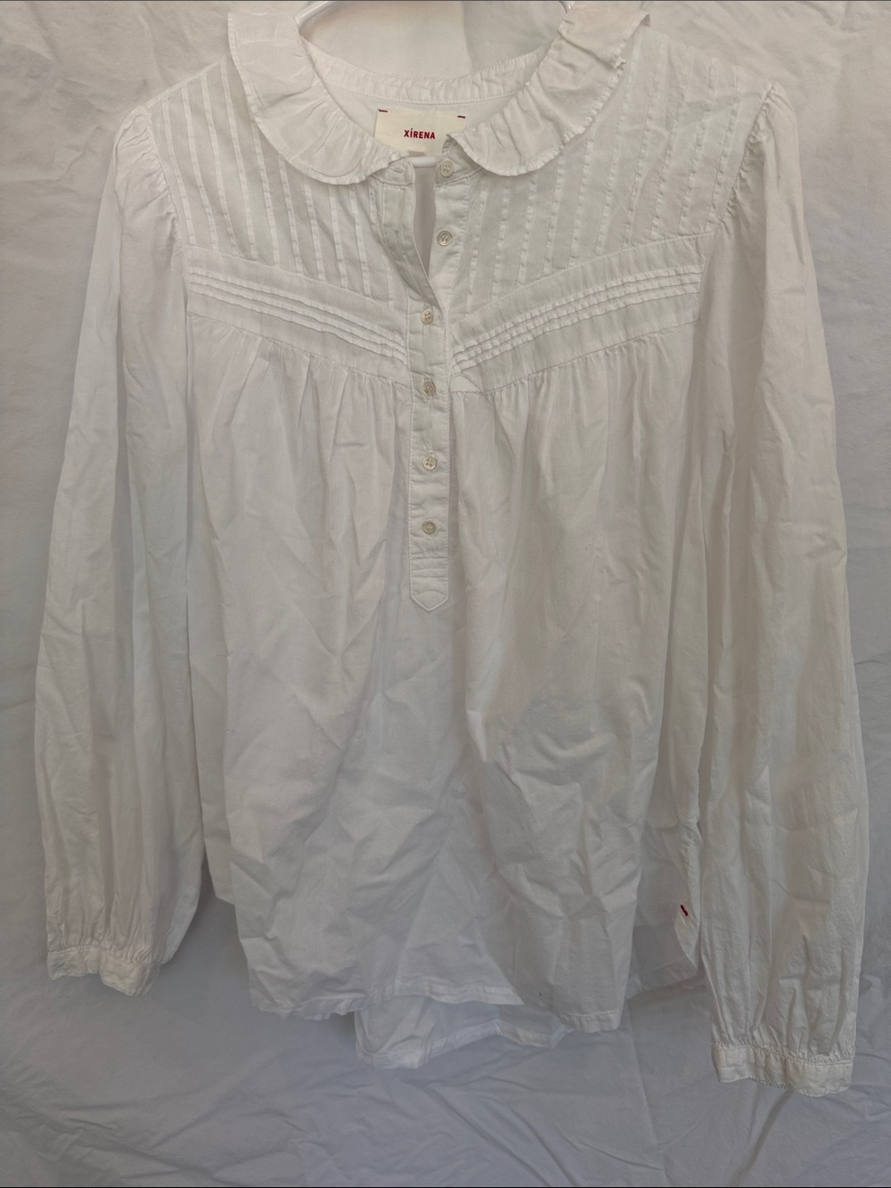 Xirena White Pintuck Ruffle Blouse – Size Medium